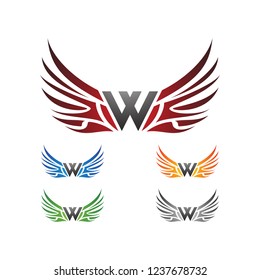 W letter logo design template. Angel wing vector letter logo design. 