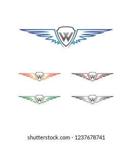 W letter logo design template. Angel wing vector letter logo design. 