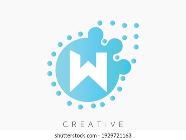 W Letter Logo Design Template with blue Colors and Dots.