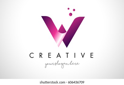 W Letter Logo Design Template with Purple Colors and Dots