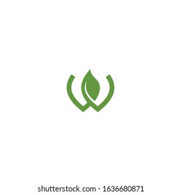 W letter logo design vector with leaf.