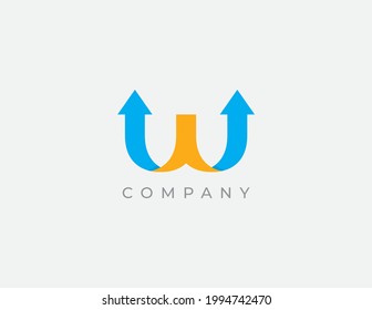 W Letter Logo Design Vektor mit Pfeil. Pfeilsymbol. Liefersymbol. Pfeilsymbol. Bogenvektor. Lieferservice-Logo. Forward, Finance, Speed, Marketing.
