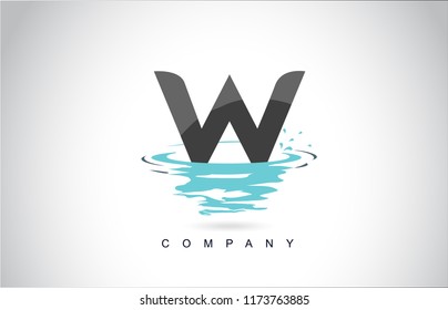 W Letter Logo Design with Water Splash Ripples Drops Reflection Vector Icon Illustration.