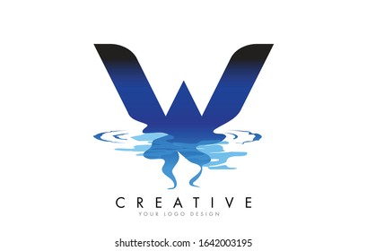 W Letter Logo Design with Water Effect and Deep Blue Gradient Vector Illustration. Template W brand-name companies.