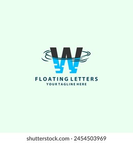 W Letter Logo Design with Water Effect and Deep Blue Gradient Vector Illustration