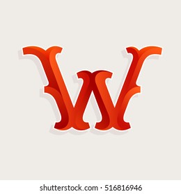 W letter logo in elegant circus faceted style. Slab serif font. Vintage vector typeface for labels, headlines, posters, cards etc.
