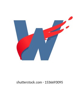 W letter logo with fast speed red flag line. Font style, delivery, sports etc vector design template elements.