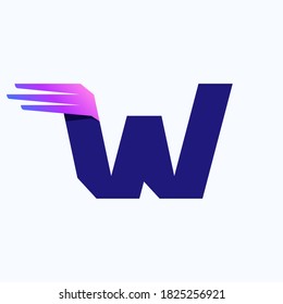 Logo de la letra W con líneas de velocidad o alas rápidas. Plantilla de diseño de identidad de marca corporativa con gradiente vívido. Se puede usar para anuncios de entrega, afiche de tecnología, identidad deportiva, etc.
