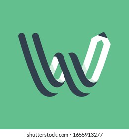 W letter logo formed by pencil. Vector typeface for art identity, school headlines, education posters etc.