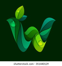 W letter logo formed by green leaves. Font style, vector design template elements for your application or corporate identity.