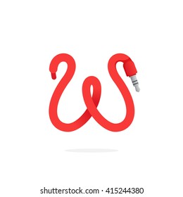 W letter logo formed by jack cable. Vector design template elements for your music application or corporate identity.