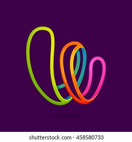 W letter logo formed by glowing neon line. Font style, vector design template elements for your application or corporate identity.