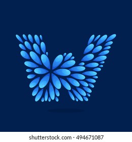 W letter logo formed by water drops. Vector ecology elements for posters, t-shirts, ecology presentation or card.
