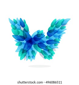 W letter logo formed by blue water splashes. Droplet pattern. Vector ecology elements for posters, t-shirts and cards.