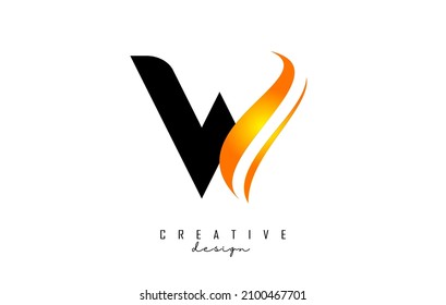 W letter Logo with gradient orange swoosh. Letter W with abstrat geometric elements. Creative Vector Illustration with letter.