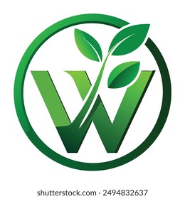 Logotipo de la letra W y Naturaleza de la planta de hoja verde Empresa de negocios Vector Logo Design