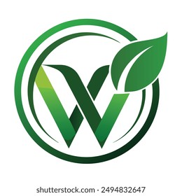 W Letter Logo and  Green Leaf Plant Nature Farm Business Company Vector Logo Design