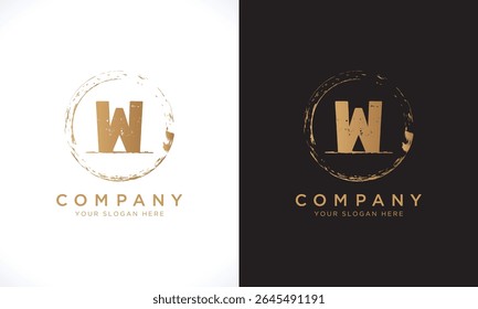 W Letter Logo With Grunge Round Shape. Modern Unique Creative W Logo Design Vector Template. Elegant Identity Design In  Gold Color.