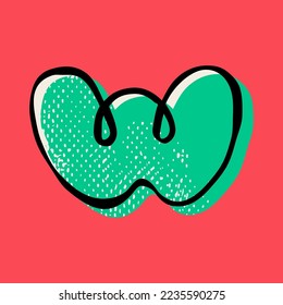 W letter logo hand-drawn with a marker with paint shift effect and vintage grunge texture. Vector cartoon typeface for fun zone decoration, children's collages, a toy company, cute art posters, etc.