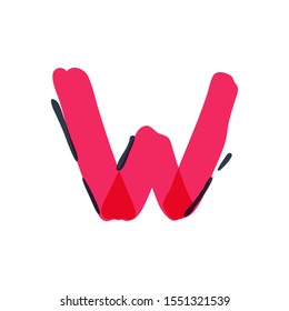 W letter logo handwritten with a felt-tip pen. Vector red marker font can be used for posters, interior or prints.