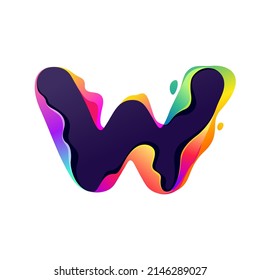 W letter logo with hologram glitch. Multicolor gradient sign with color shift and illusion effect. Vector font perfect for your vibrant nightlife labels, video game screens, colorful identity.