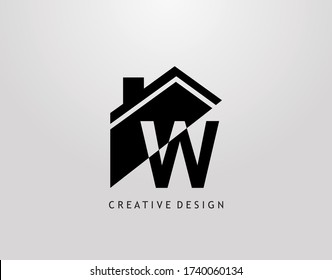 W Letter Logo. house shape with negative letter H, Real Estate Architecture Construction Icon Design.