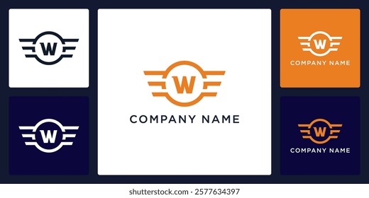 W letter logo and icon with circle and wings, vector template