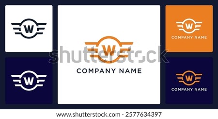 W letter logo and icon with circle and wings, vector template