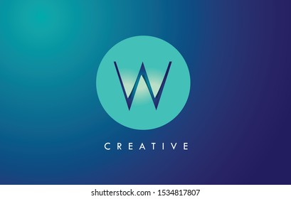 W Letter Logo Icon Design With Paper Cut Creative Look Vector Illustration in Blue Green Colors.