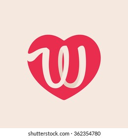 W letter logo inside heart for st. Valentine's day design. Vector vintage design template elements for your application or corporate identity.