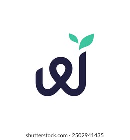 W letter up logo, with leaf grow plant, vector design for your grow business
