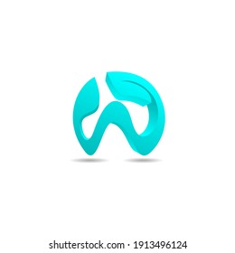 W letter logo with leaf tip in bright blue gradient 3d model