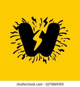 W letter logo with lightning negative space. Hand drawn monochrome vintage style. Perfect type for energy labels, superhero print, rock music posters etc.
