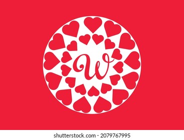W letter logo with love icon, valentines day design template