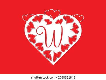 W letter logo with love icon, valentines day design template