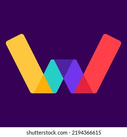 W letter logo made of overlapping lines. Vector paper multicolor origami style icon. Perfect for colorful applique art, children design, vibrant advertising, mosaic packaging, multimedia identity.