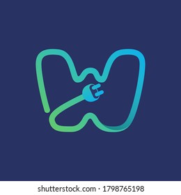 W-Brief-Logo aus Steckkabel. Vektorgrafik für die Energieidentität, Ladeleitungen, Plakate für Elektroautos usw.