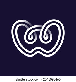 W-Buchstaben-Logo aus zwei weißen parallelen Linien auf schwarzem Hintergrund. Unendliche Schleife Symbol. Das elegante Emblem überschneidet sich. Ideal für dynamische App, Minimalismus-Design, Sport-Identität, Technologie-Adv.