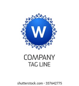 W Letter logo, Monogram design elements, Floral art Vintage logo design. Beautiful Boutique Logo Designs, Business sign, Restaurant, Royalty, Cafe, Hotel, Heraldic, Jewelry, Blue Cirlcle Vector logo