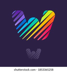 W letter logo with multicolor diagonal lines. Fast speed vector template for your sport team identity, dynamic packaging, technology posters, taxi design, and etc. 