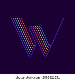 W letter logo in neon light style. Six thin lines colored font. Perfect for casino events posters, vivid emblem, nightlife banner and futuristic identity. 