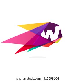 W letter logo with polygonal comet. 