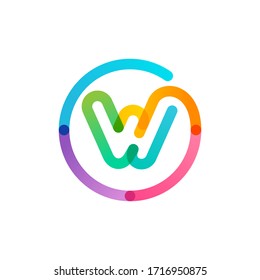 W letter logo in a rainbow gradient circle. Impossible one line style. Perfect colorful icon for digital labels, science print, modern advertising, etc.