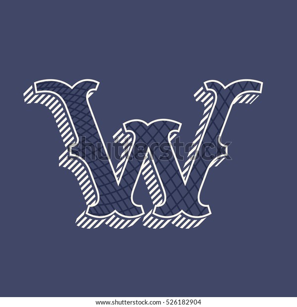 W
letter logo in retro money style with line pattern and shadow. Slab
serif type. Vintage vector font for labels and
posters.
