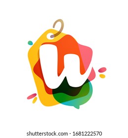 W letter logo with Sale tag icon. Watercolor overlay style. Negative space font. Perfect typeface for retail identity, showcase print, shop posters, etc.