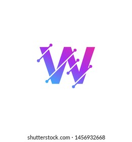 W Letter Logo Science Technology. Connected Dots Letter Design Vector with Points.