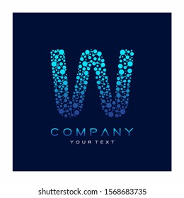 Tecnología científica con logotipo W Letter. Vector de diseño de puntos conectados