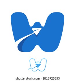 W letter logo set consisting of line and negative space paper plane icons. Designed for flight company advertising, travel sign, airways identity, etc.