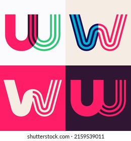 W letter logo set made of overlapping lines. Perfect for applique art, children design, vibrant advertising, mosaic packaging, pattern identity.