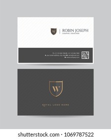 W Letter Logo in shield shape with business card vector template.